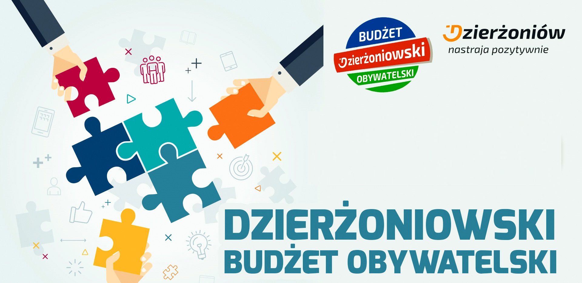 Element ozdobny - grafika z napisem Dzierżoniowski Budżet Obywatelski i logotyp Dzierżoniowa