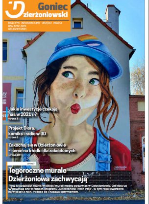 Okładka gazety, na zdjeciu mural z młodą dziewczyną