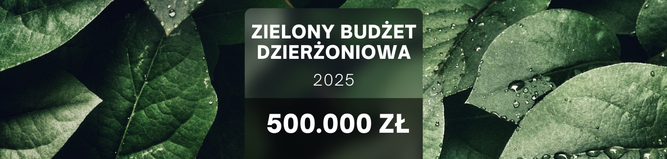 Zuielone liście i napis Zielony budżet Dzierżoniowa