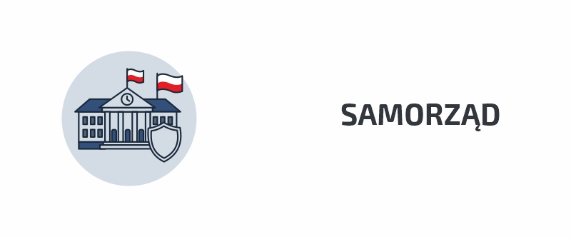 Grafika - ikonka budynku ratusza i napis Samorząd