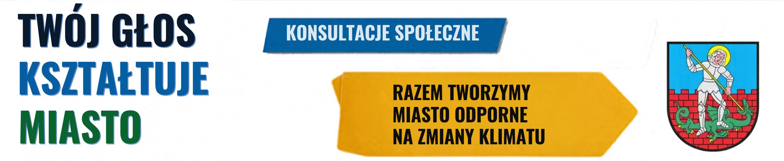 Grafika ozdobna - napis Twój głos kształtuje miasto i herb Dzierżoniowa