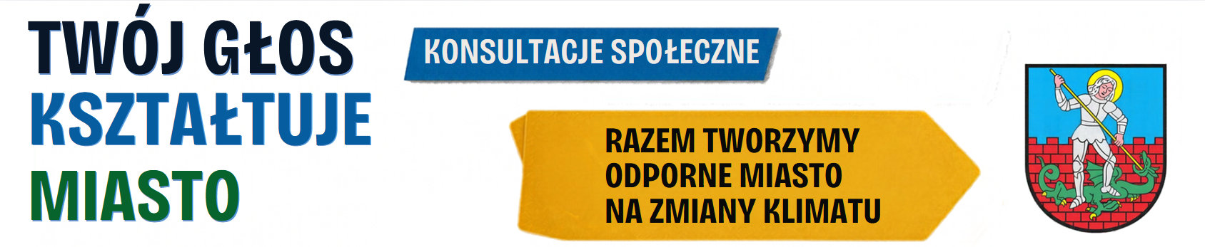 Grafika ozdobna - napis Twój głos kształtuje miasto i herb Dzierżoniowa