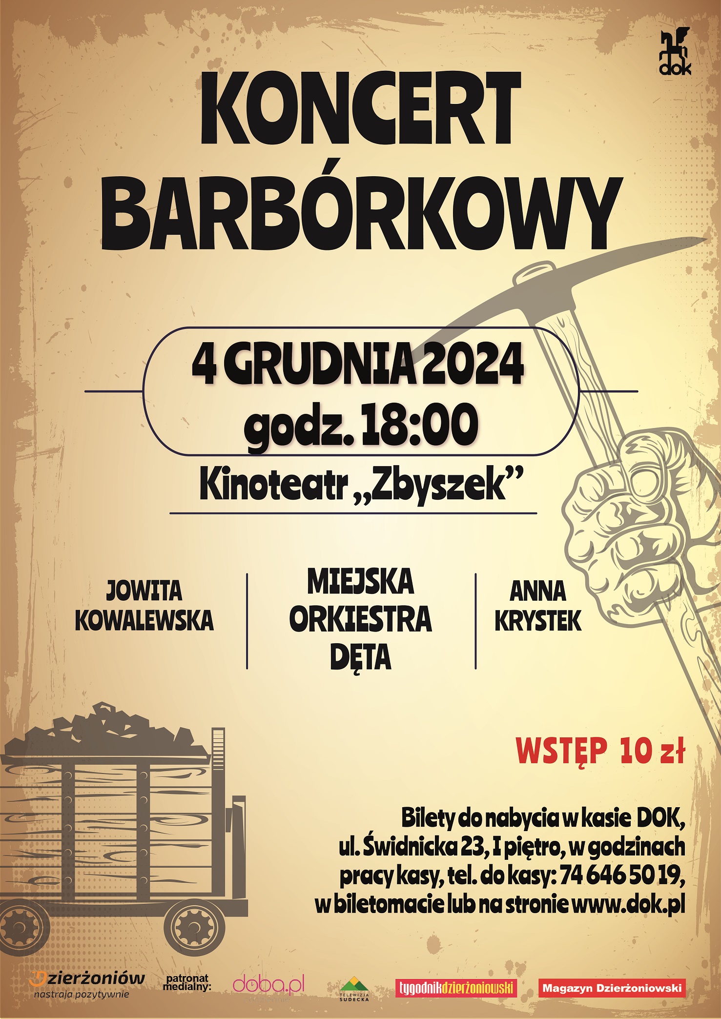 Plakat z tytułem Koncert Barbórkowy i informacjami podanymi w tekście