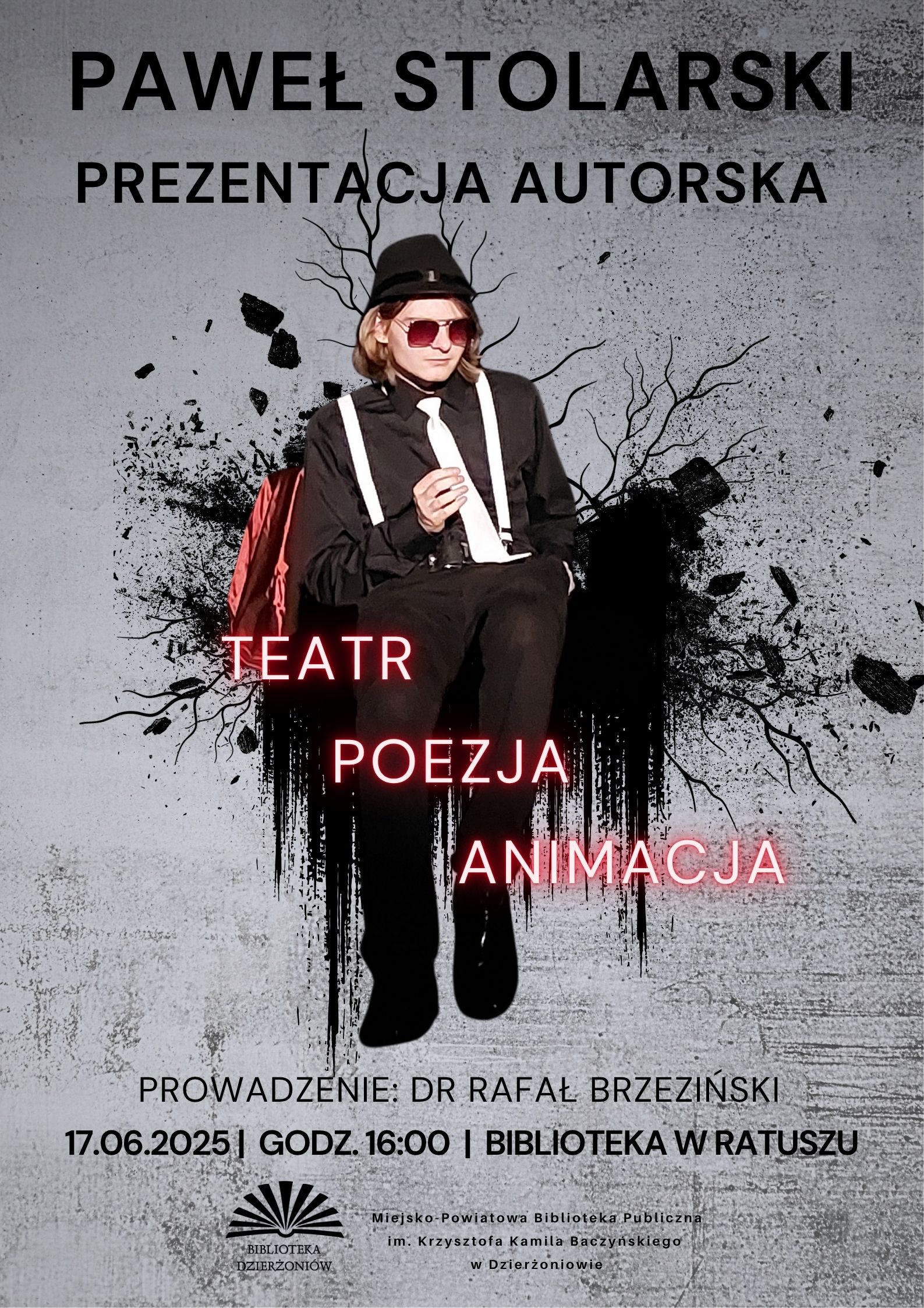 Plakat wydarzenia ze zdjęciem Pawła Stolarskiego i informacje podane w tekście