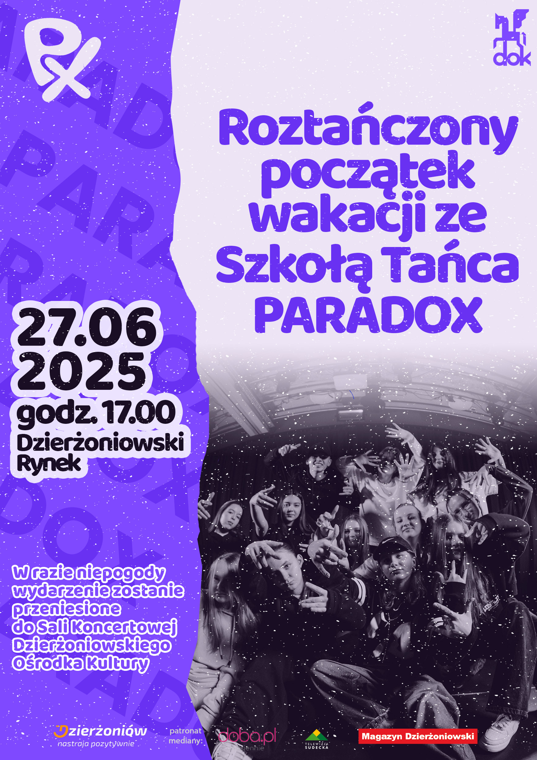 Plakat z terminem, datą i nazwą wydarzenia oraz grupowym zdjęciem tancerzy