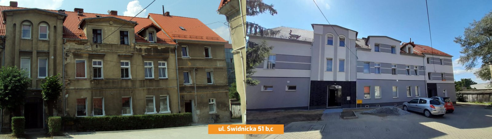 Budynek przed i po wykonaniu remontu elewacji
