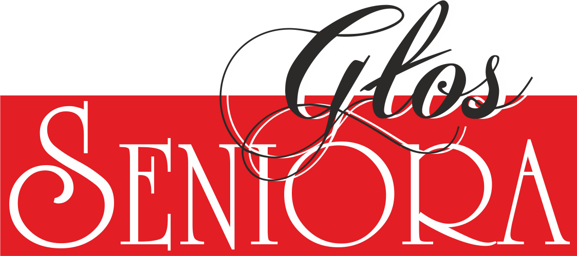 Logotyp na biało-czerwonym tle napis Głos Seniora