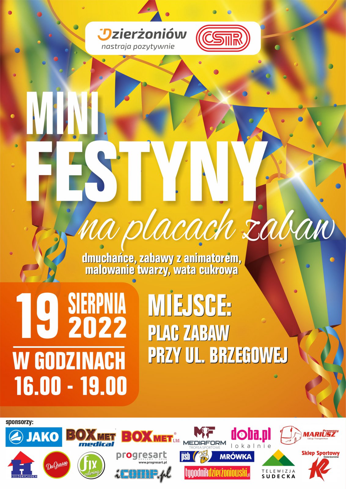 Plakat zapowiadający Mini Festyn na placu zabaw