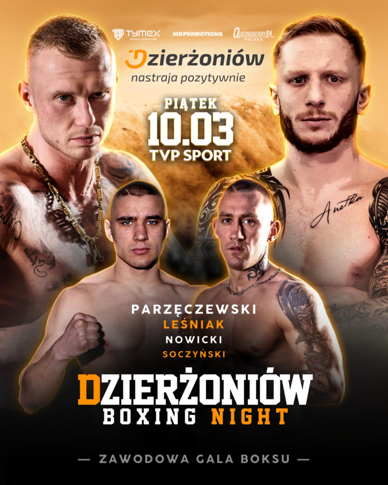 Plakat ze zdjęćiem dwóch bokserów i informacjami podanymi w tekście 