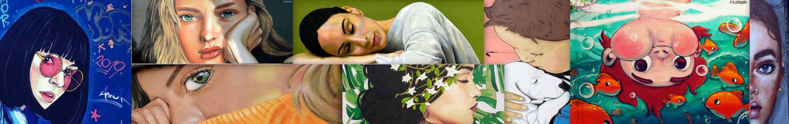 Kolaż grafitti z twarzami kobiet