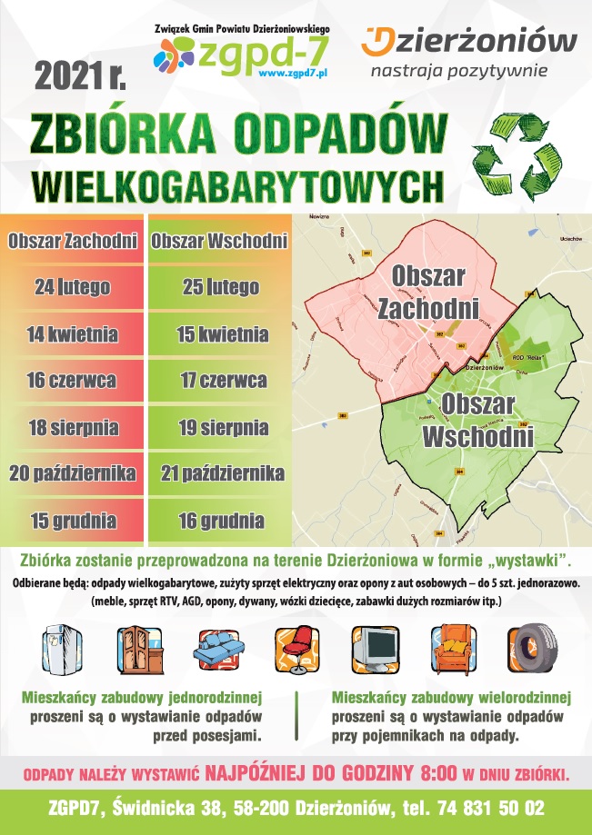 Plakat z terminami zbiórek odpadów w 2021 roku