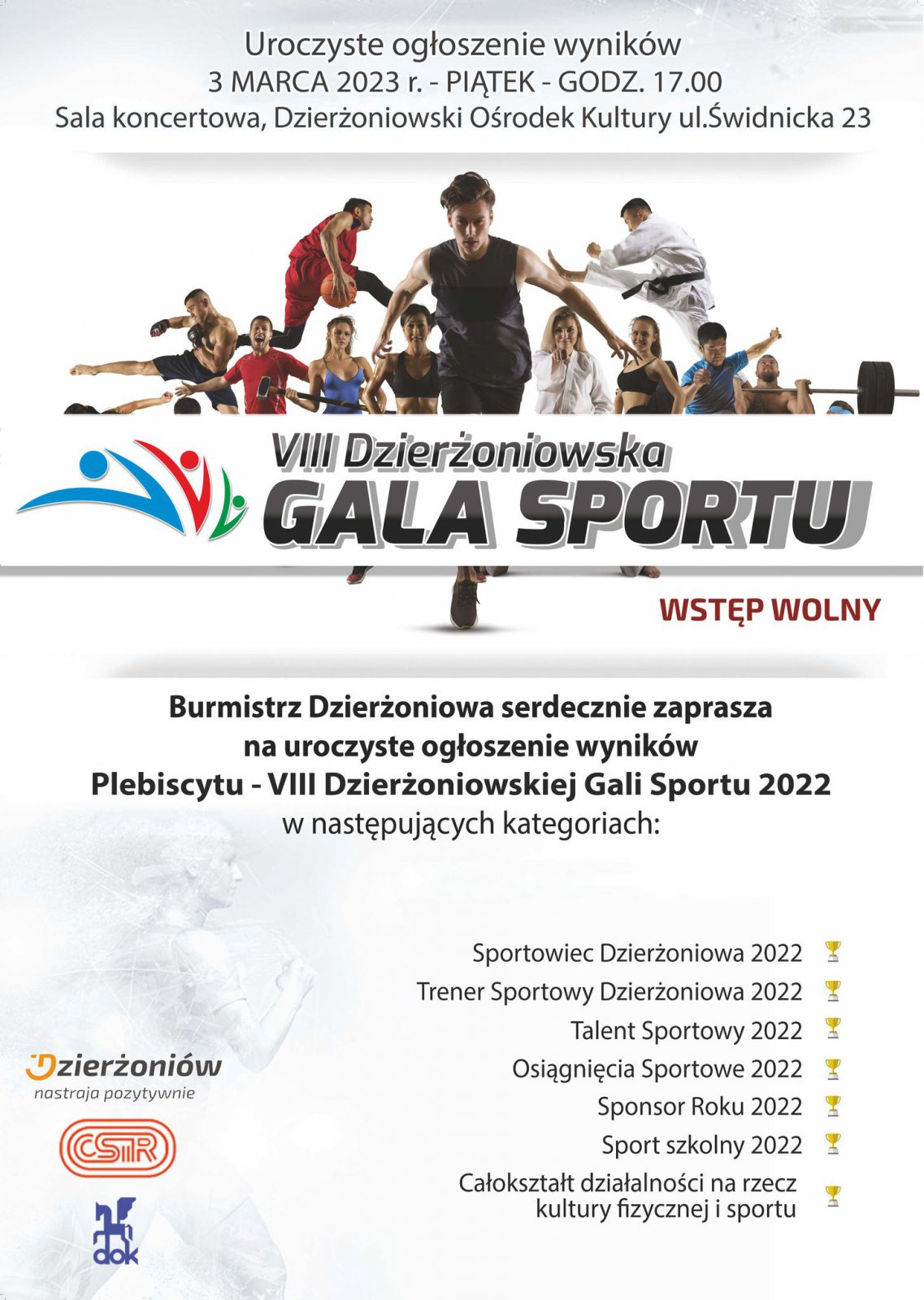 Plakat ze zdjeciem sportowców i danymi zawartymi w informacji tekstowej