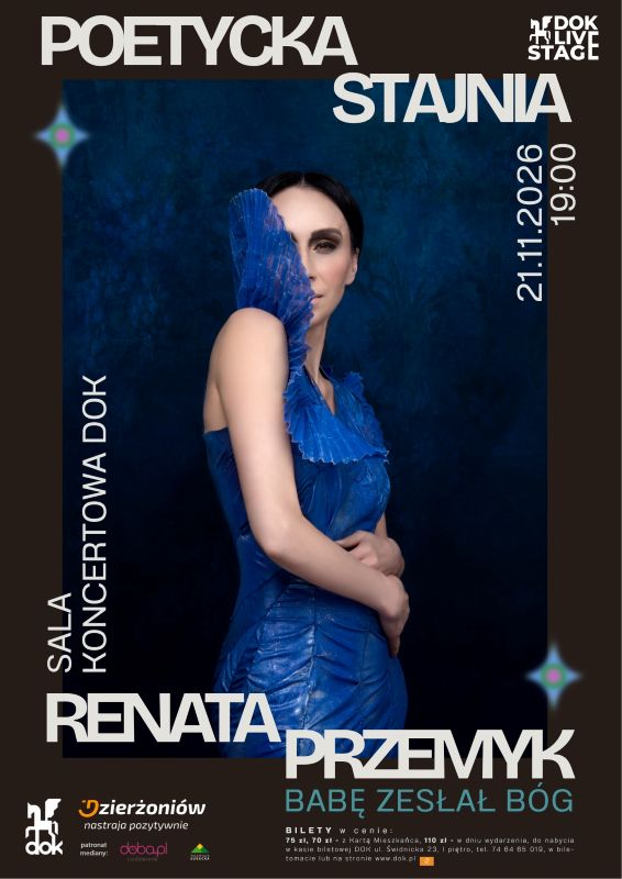 Plakat ze zdjęciem artystki w niebieskiej sukience