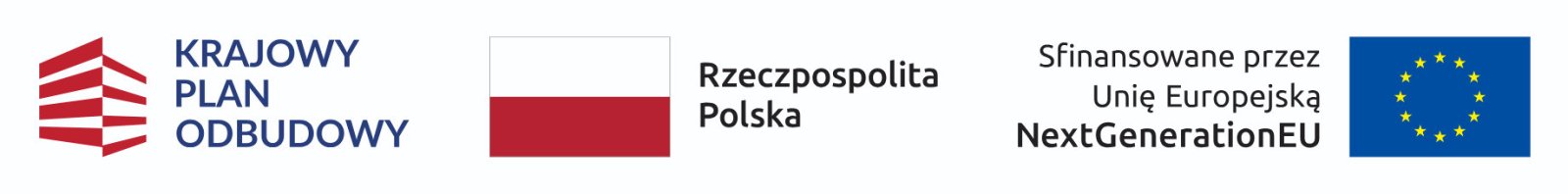 Flaga Polski, Unii Europejskiej, i logo Krajowego Planu Odbudowy