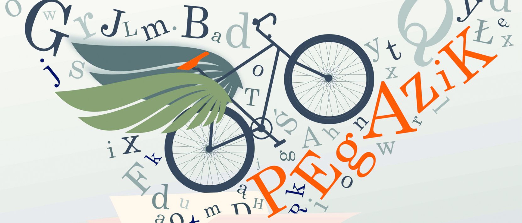 Grafika - rower ze skrzydłami Pegaza i napis Pegazik