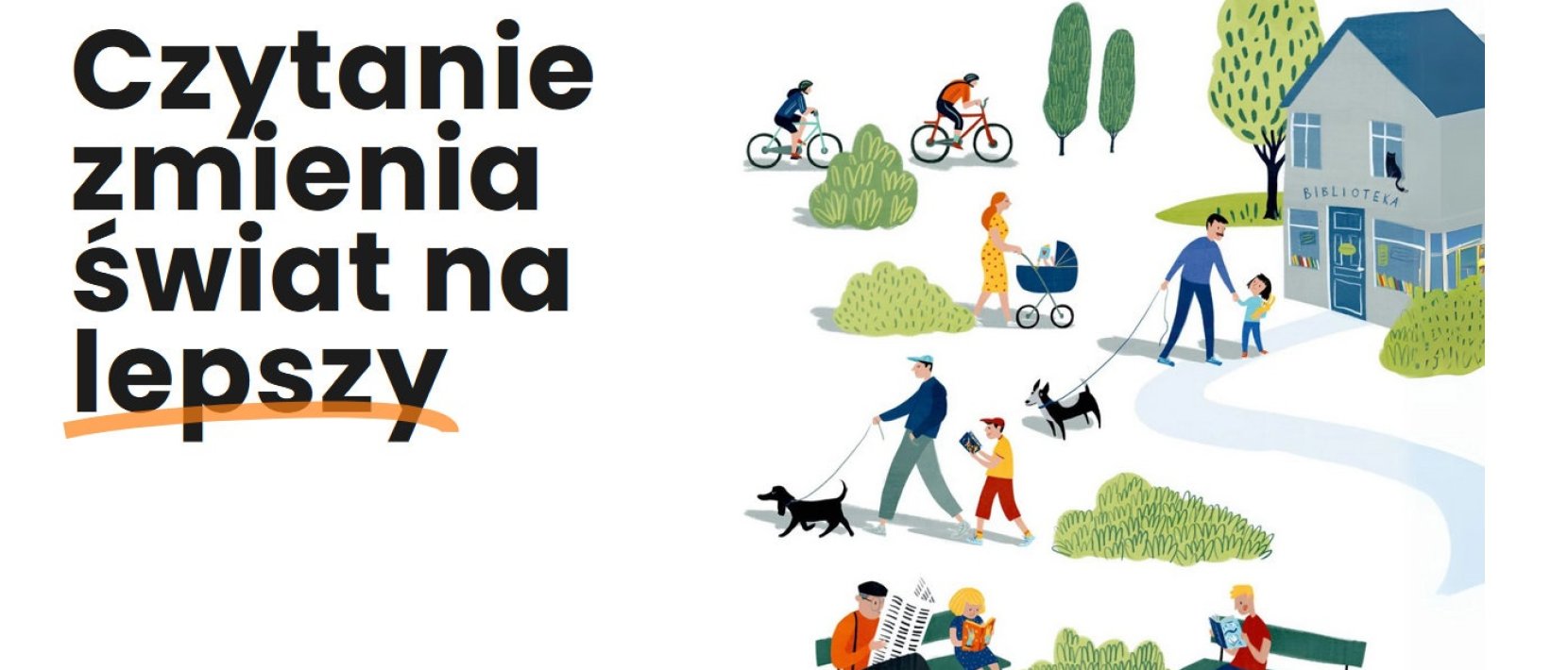 Grafika ozdobna z napisem "Czytanie zmienia świat na lepszy"