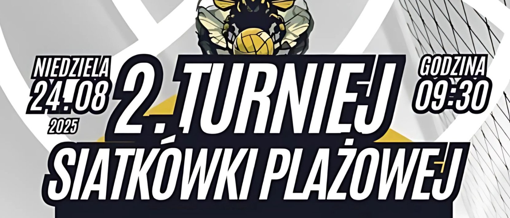 Napis 2 Turniej Siatkówki Plażowej na tle rysunku piłki do siatkówki