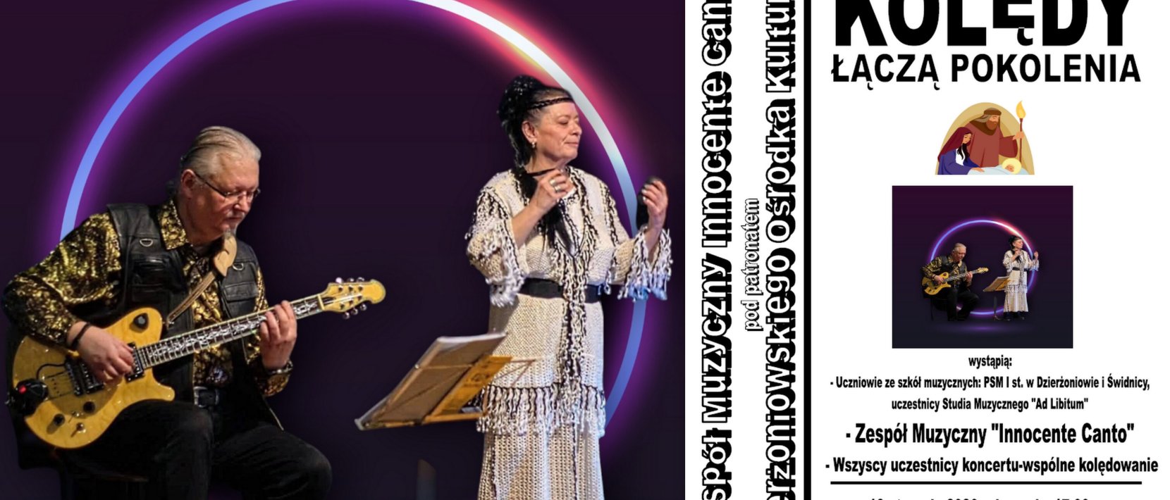 Kolaż zdjęcia zespołu Innocente Canto i plakatu wydarzenia