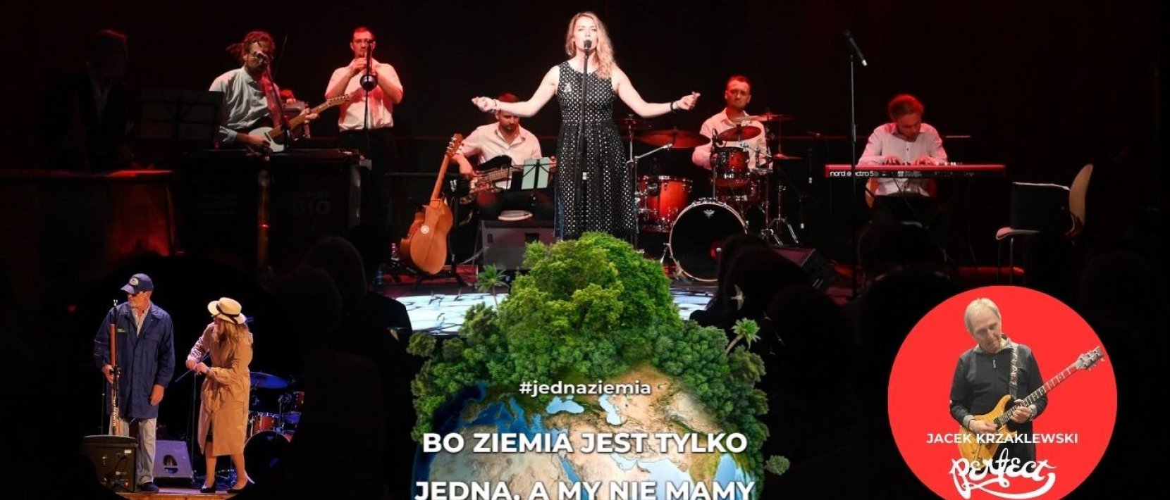 Kolaż zdjęć muzyków podczas koncertu