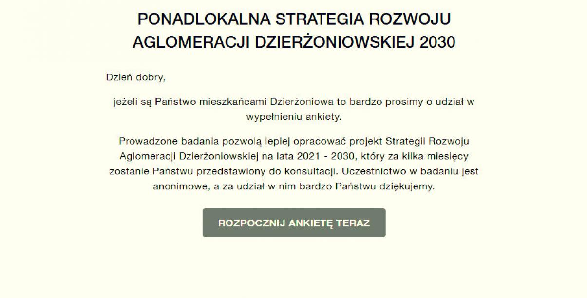 Widok na stronę początkową ankiety z napisem Wypełnij ankietę