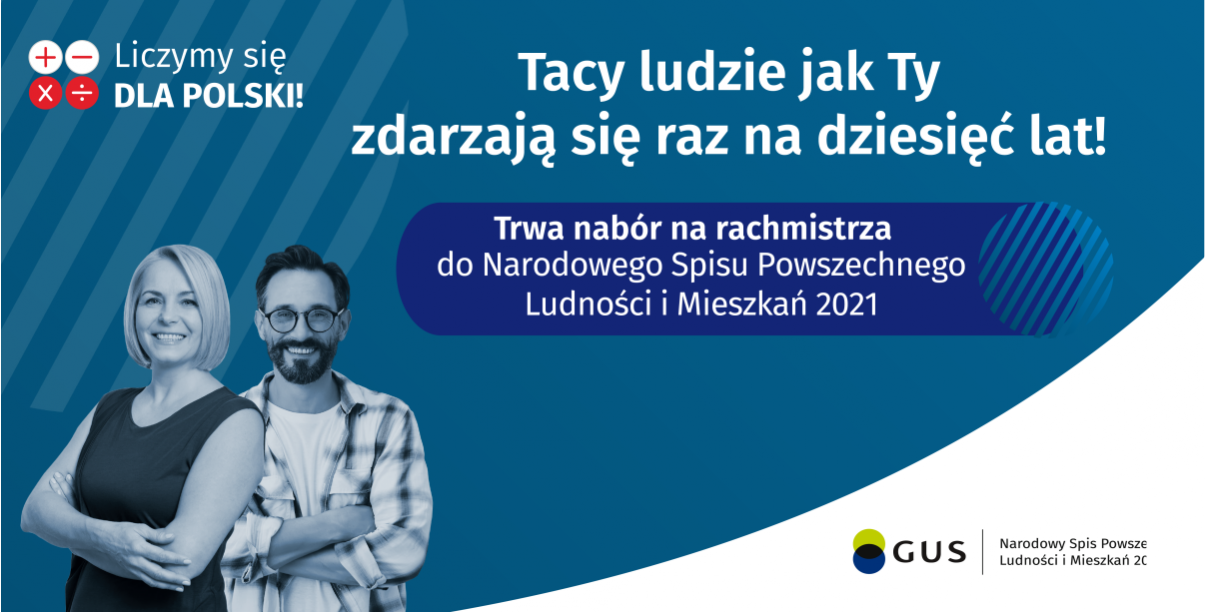 Dwie osoby obok których jest napis zachęcający spisu