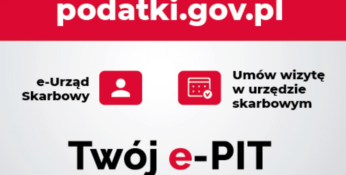 Plansza z aderesem strony podatki.gov.pl i napisem Twój e-pit