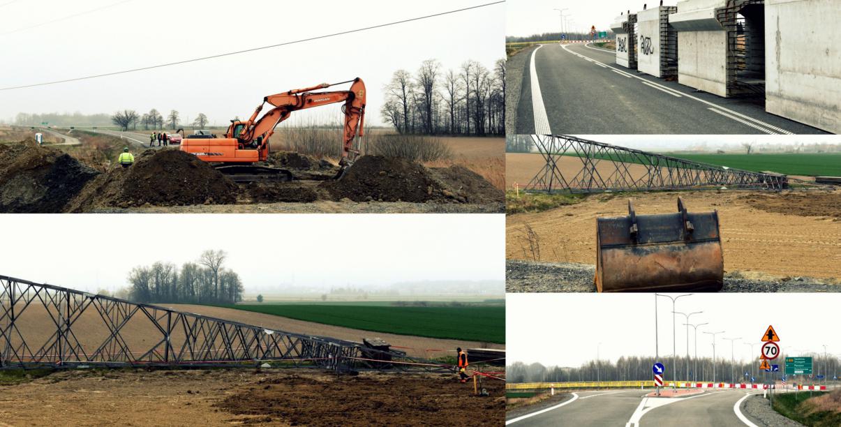 Kolaż zdjęć z prac na pierwszym odcinku obwodnicy Dzierżoniowa 