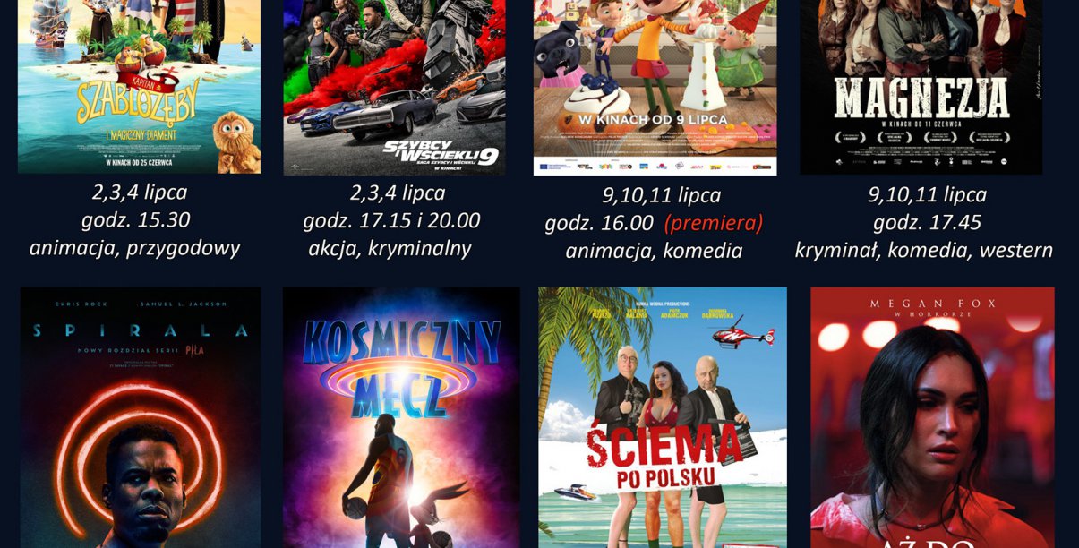 Na zdjęciu kolaż plakatów z róznych filmów, jak Kapitan Szablozęby i magiczny diament, Kosmiczny mecz. Nowa era, Elfinki, Magnezja, Spirala