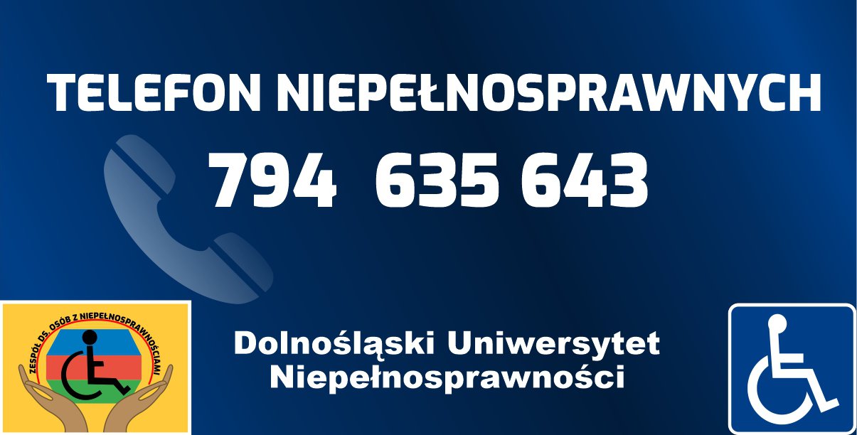 Numer telefonu niepełnosprawnych to: 794 635 643 na niebieskim tle