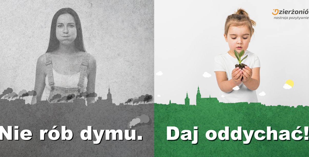 Dwójka dzieci, pod spodem napis Nie rón dymu, daj oddychać