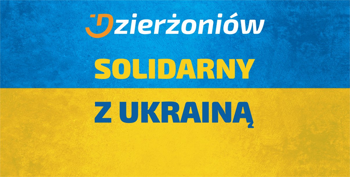 Napis Solidarni z Ukrainą na niebieskim i żółtym tle