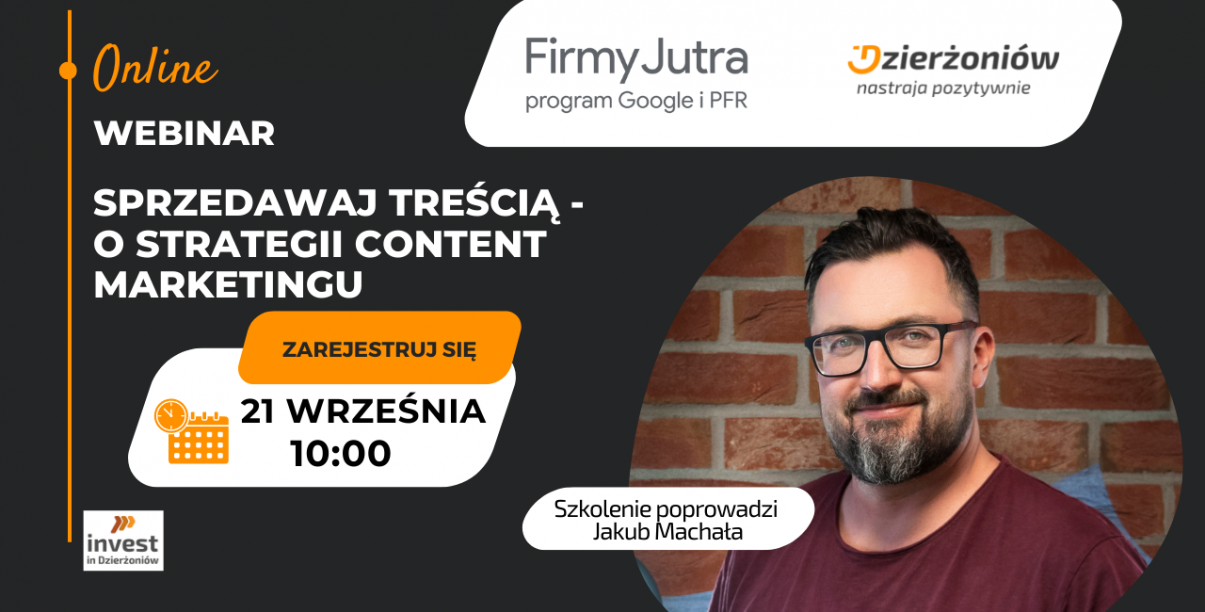 Grafika ze zdjęciem mężczyzny i informacje o dacie i miejscu webinaru