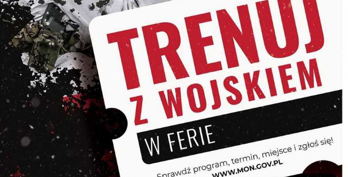 Grafika z czerwonym napisem "Trenuj z wojskiem"