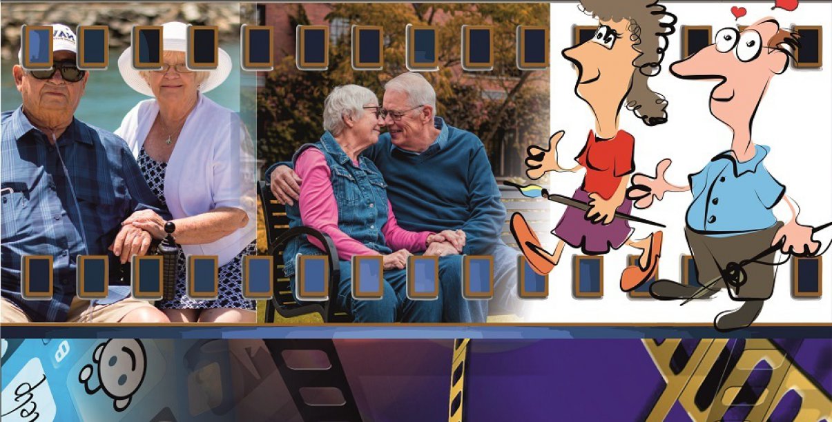 Grafika z dwoma zdjęciami par seniorów