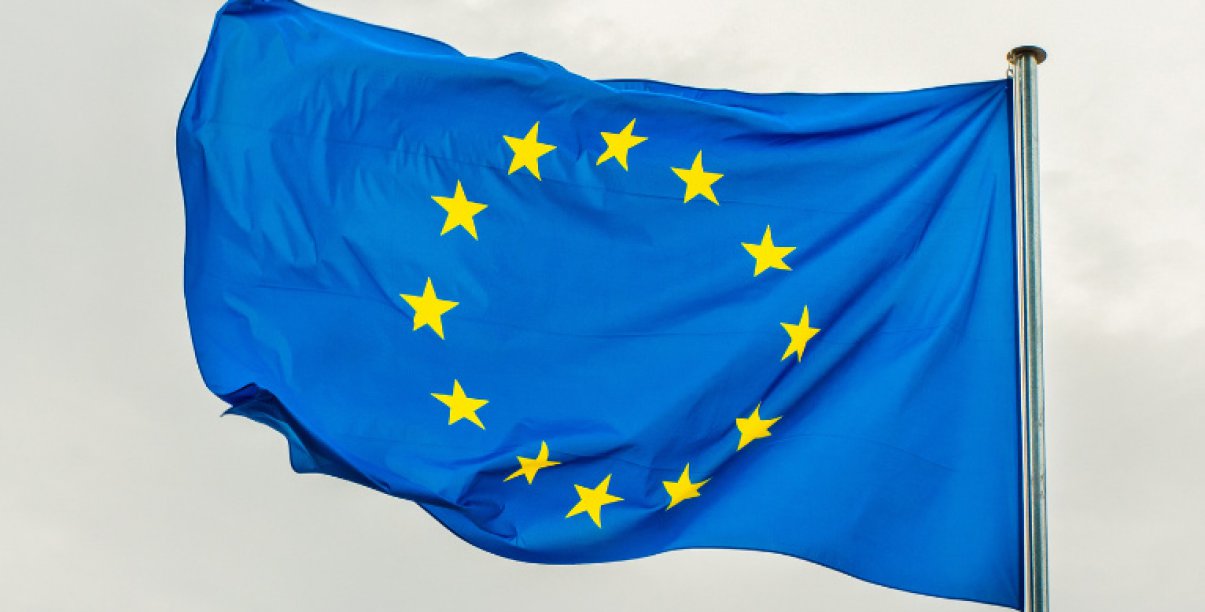 Flaga Unii Europejskiej na szarym tle