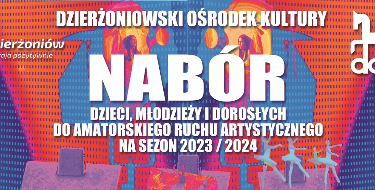 Kolorowa grafika z duzym napisem Nabór i logotypem w kształcie pegaza