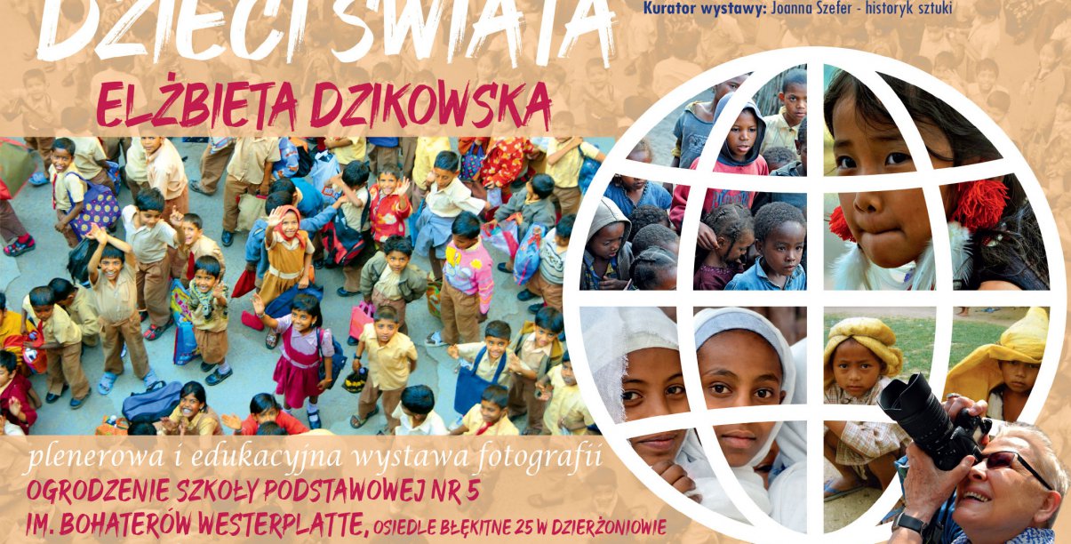 Grafika z informacjami podanymi w tekście i zdjęcia dzieci z róznych stron świata