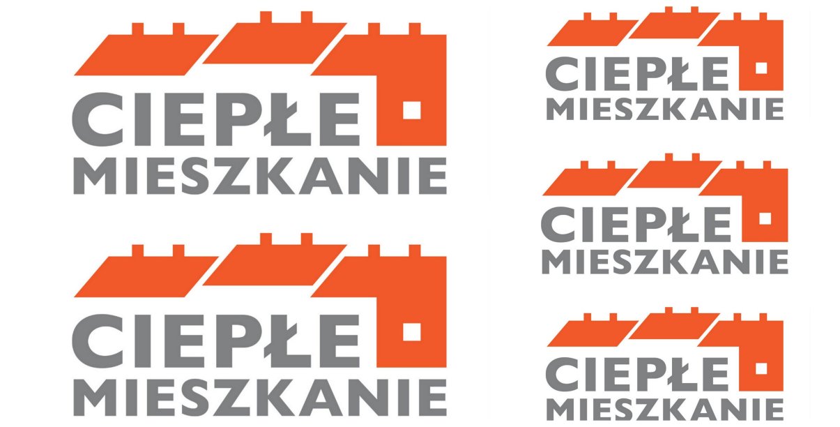 Logo programu - obrys budynku z pomarańczowym dachem i napis Ciepłe Mieszkanie