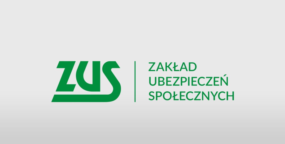 Zielony napis Zakład Ubezpieczeń Społecznych na białym tle