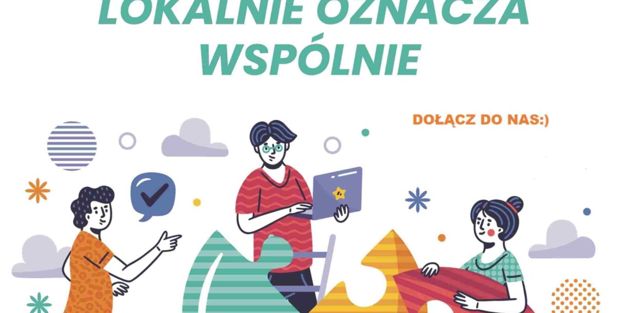 grafika kolorowi ludzie układają puzzle
