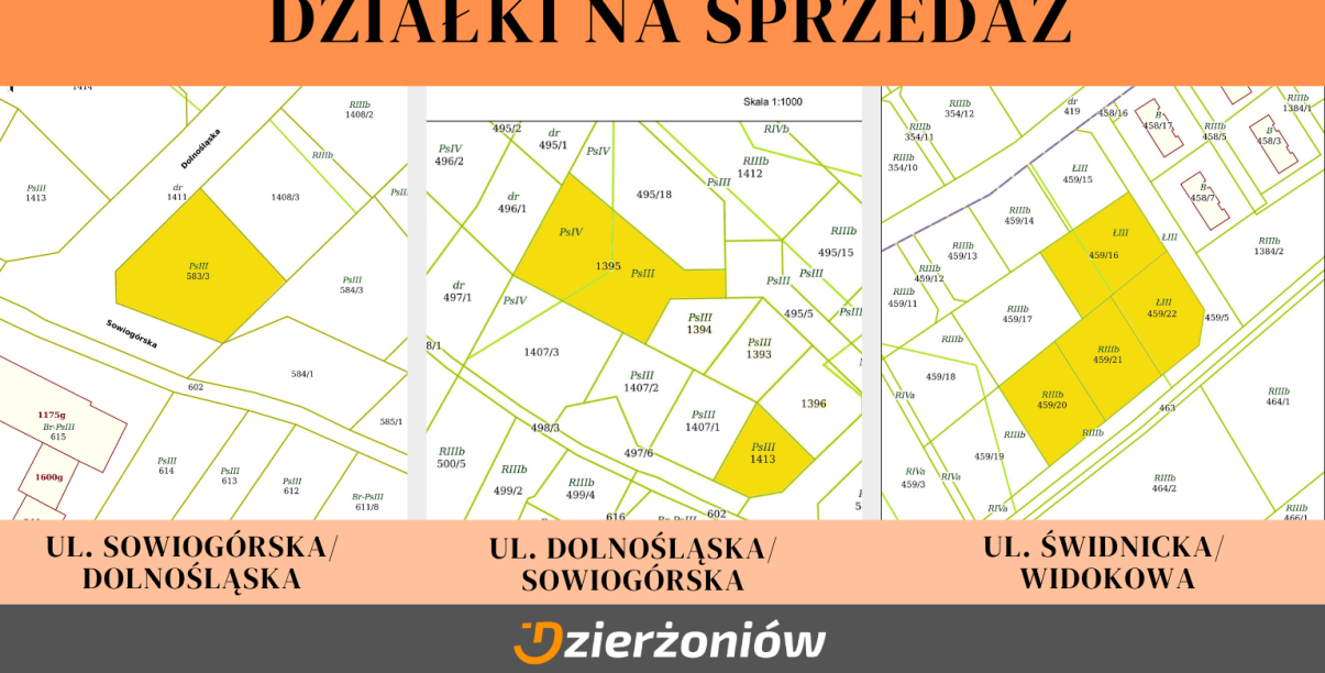 Mapki z zaznaczonymi działkami na sprzedaż