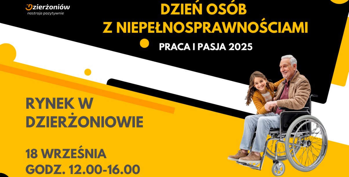 Grafika z napisem Dzień Osób z Niepełnosprawnościami, Rynek w Dzierżoniowie, 18 września
