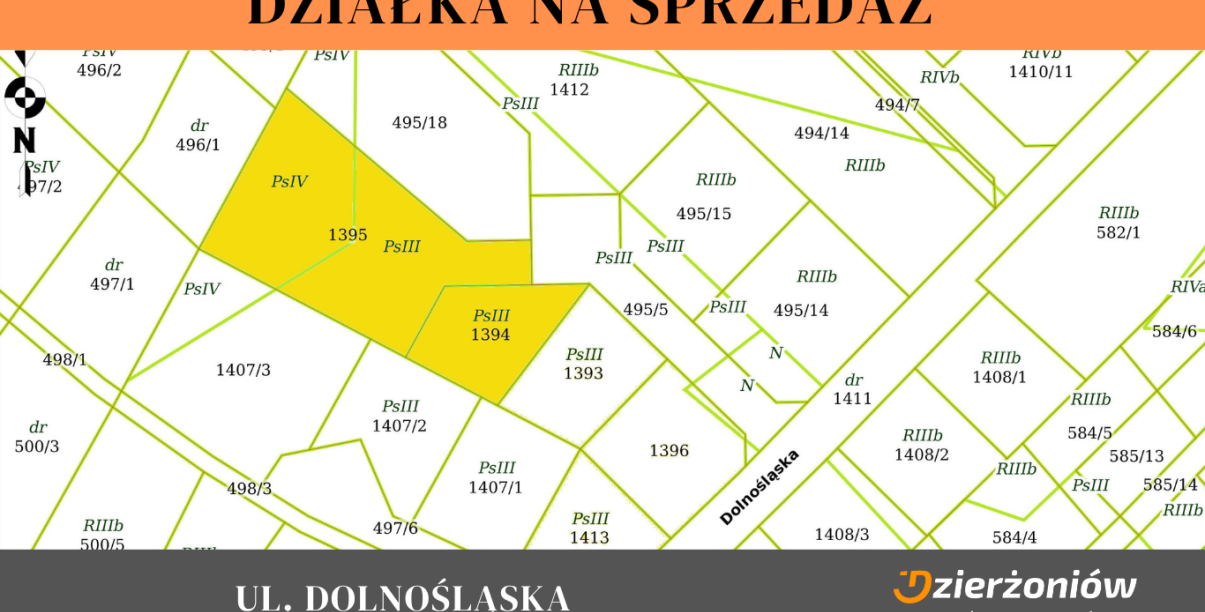 Mapka z zaznaczoną działką przeznaczoną do sprzedaży