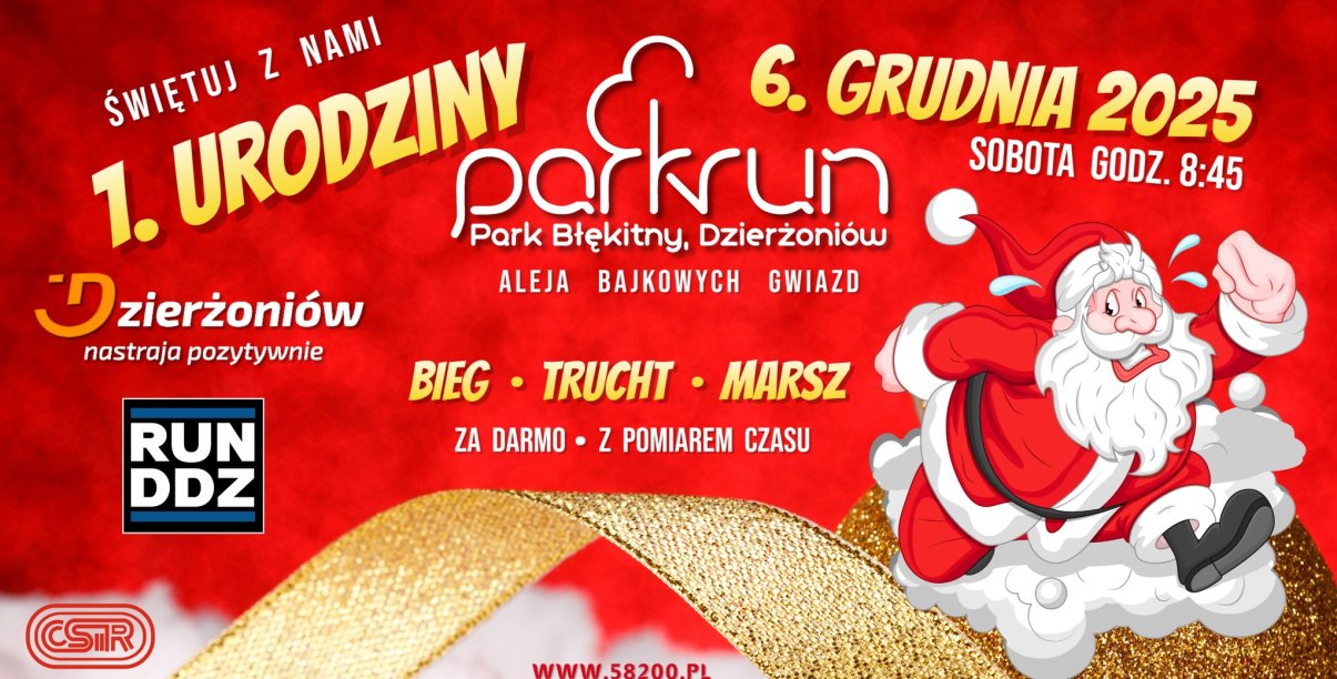 Grafika z Mikołajem i zaproszeniem na bieg mikołajkowy RUN DDZ