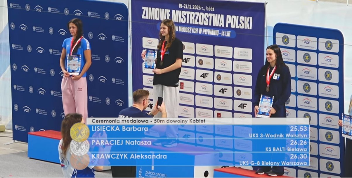 Natasza Paraciej na 2 stopniu podium podczas mistrzostw Polski w pływaniu