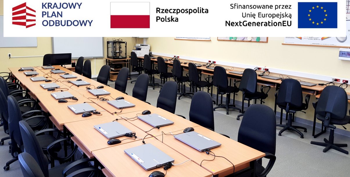 Pracownia komputerowa wyposażona w laptopy zakupione z KPO