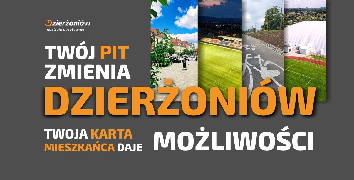 grafika z napisem Twój pit zmienia Dzierżoniów twoja karta daje możliwości