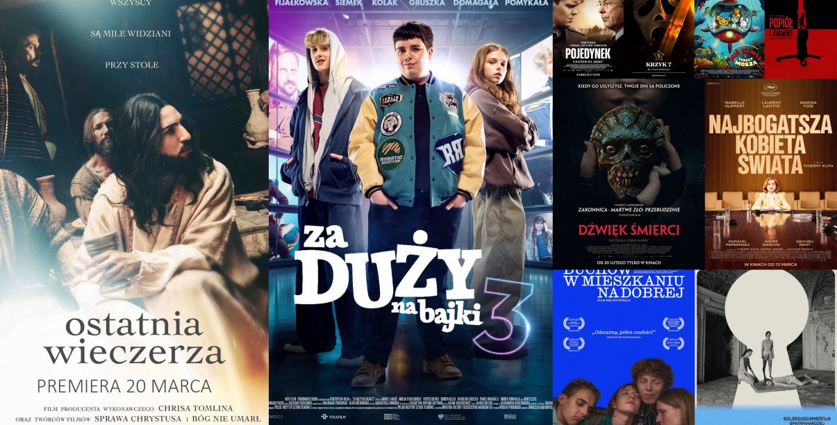 Kolaż plakatów filmów opisanych w informacji