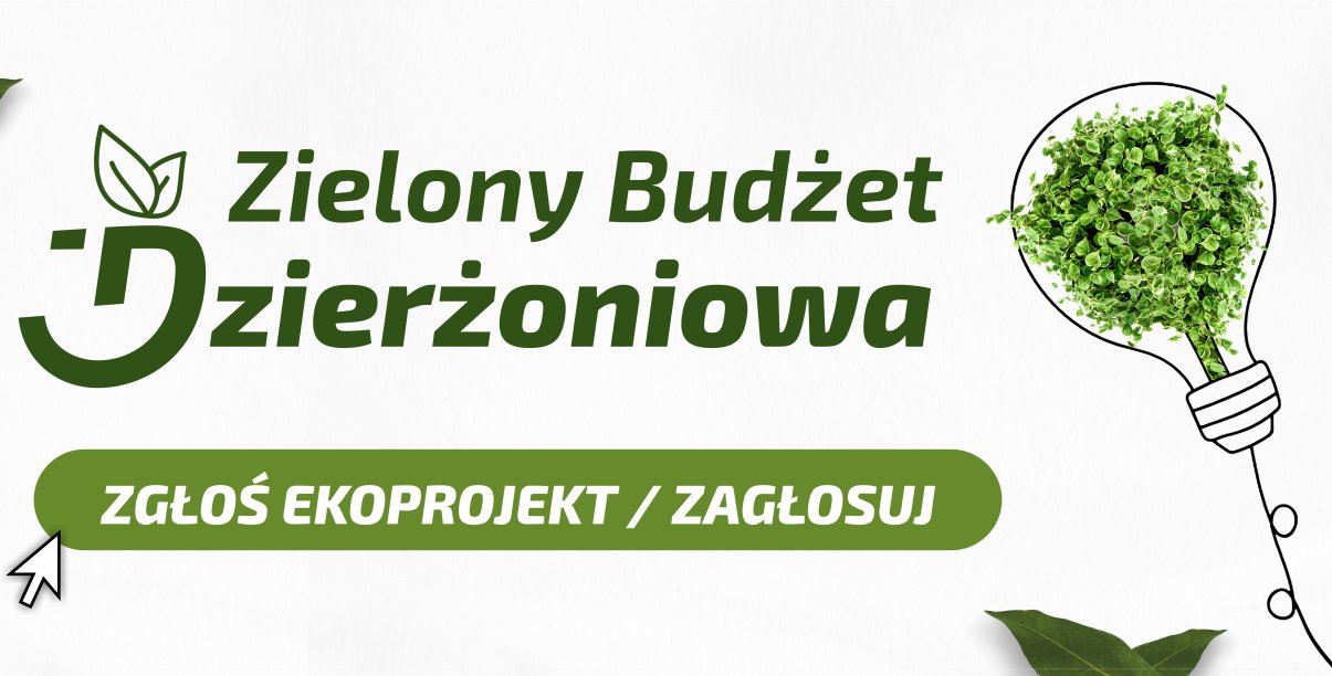 Plansza z napisem Zielony Budżet Dzierżoniowa 2026 i żarówką z roślinami w środku