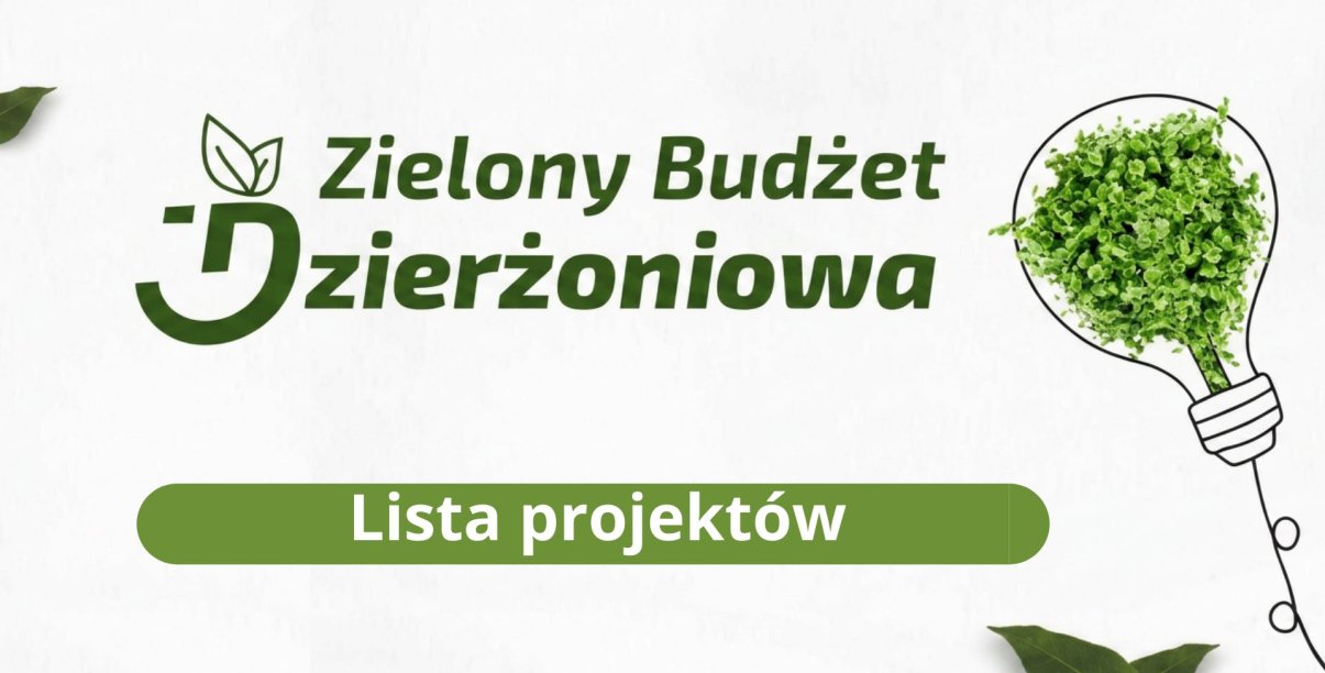 Grafika z napisem Zielony Budżet Dzierżoniowa, lista projektów